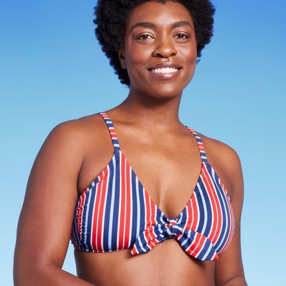 Women's Striped Tie-Front Bralette Bikini Top - Kona Sol Multi M (8-10)
